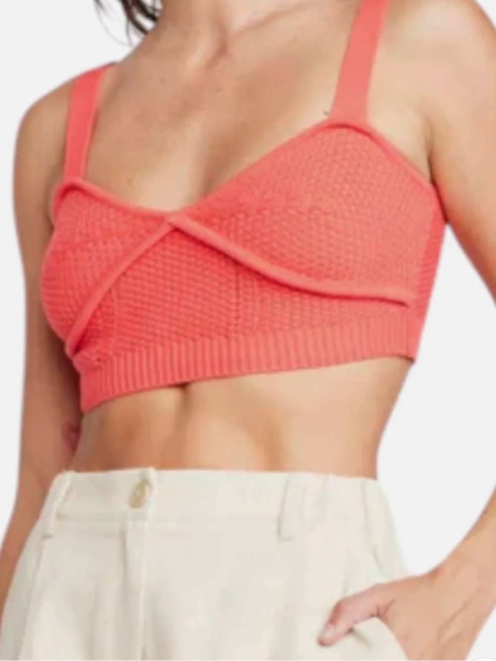 NEW SELF CONTRAST tai bralette knit crop top in orange Medium